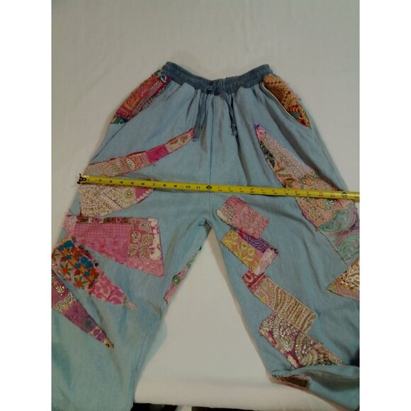 Momo New York Womens Boho Patchwork Jogger Pants Elastic Waist Pockets Size L - Picture 16 of 16